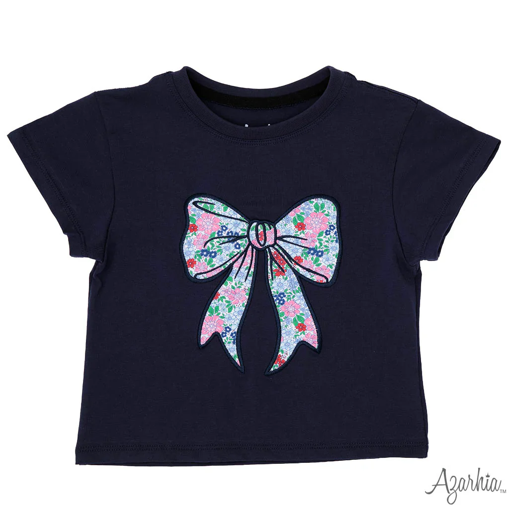 Azarhia London Floral Bow Navy Boxy SS Shirt