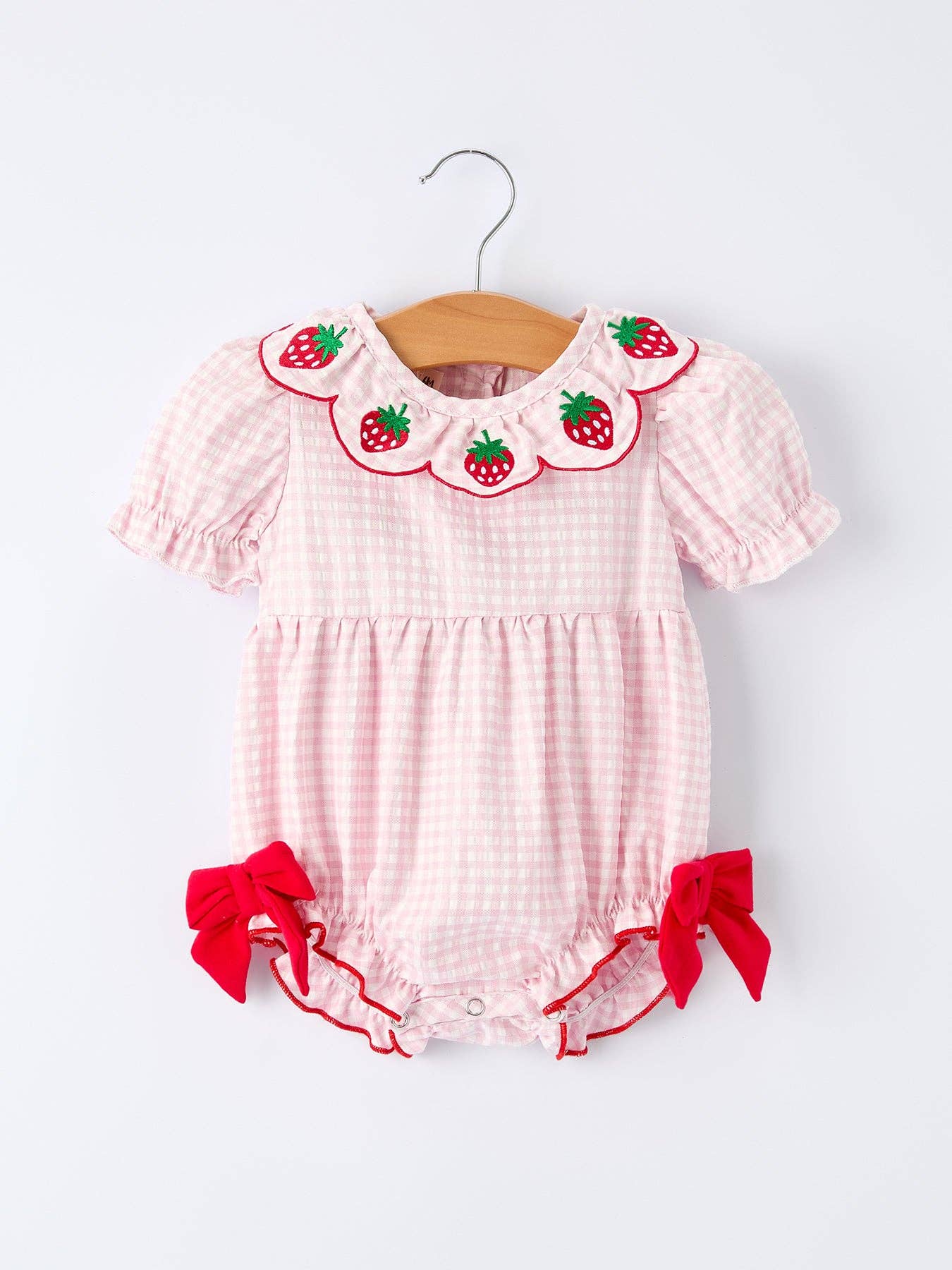 Baby Girls' Plaid Smocked Strawberry Applique Romper: 12M