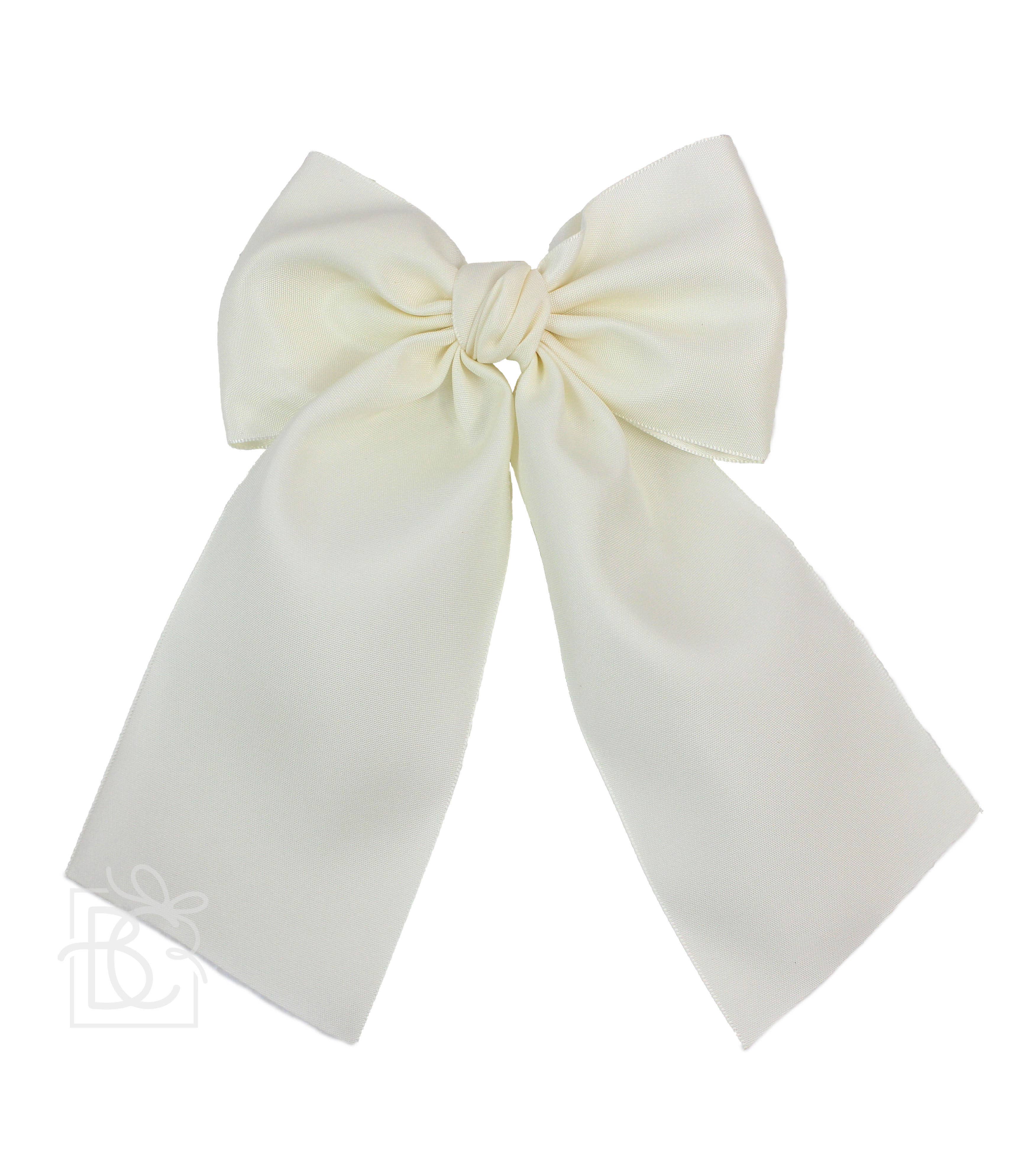 Beyond Creations Opaque Satin Bow With Euro Knot & Tails: Antique White / 4.5" Large
