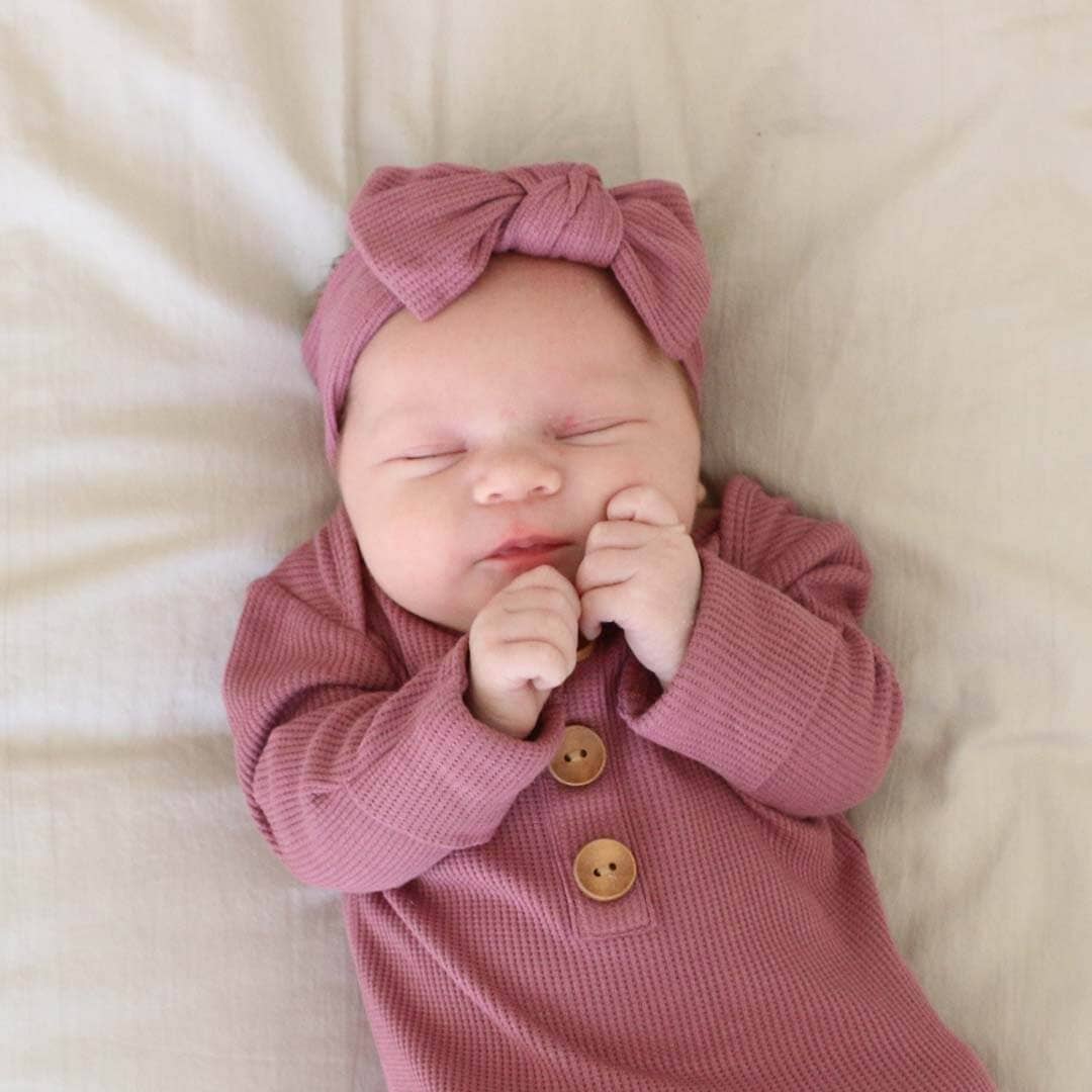 Boysenberry Bamboo Waffle Newborn Baby Knot Gown & Hat Set - Image 5