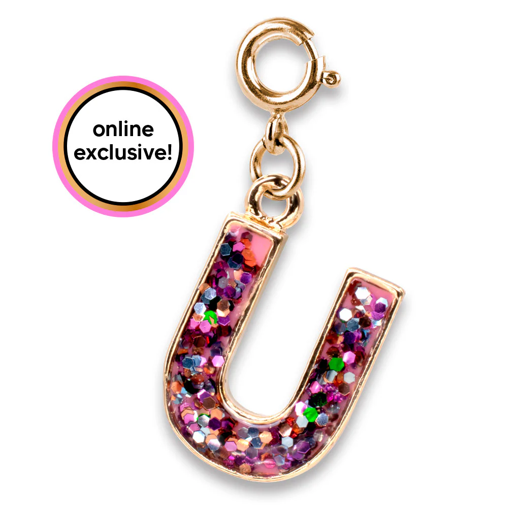 CHARM IT! Gold Pink Glitter Letter U Charm