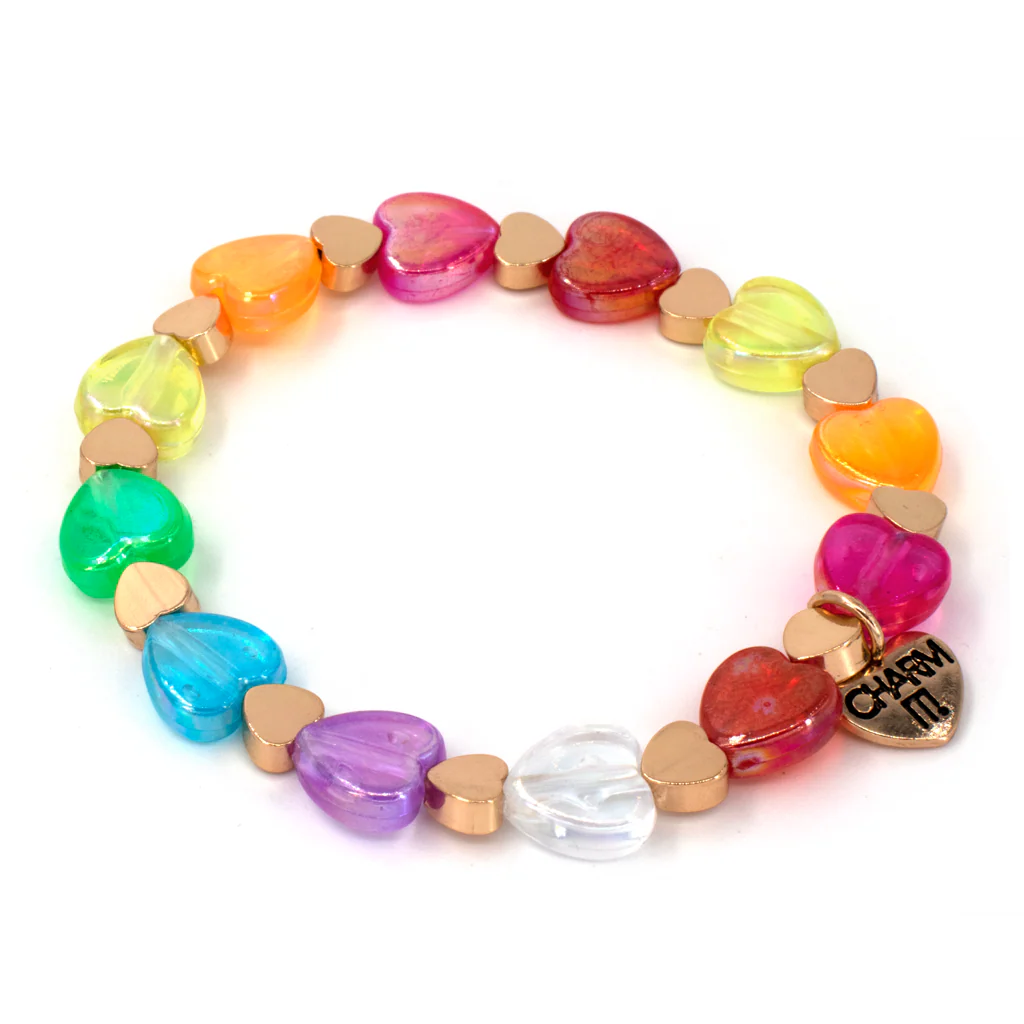 CHARM IT® Gold Rainbow Heart Bead Stretch Bracelet