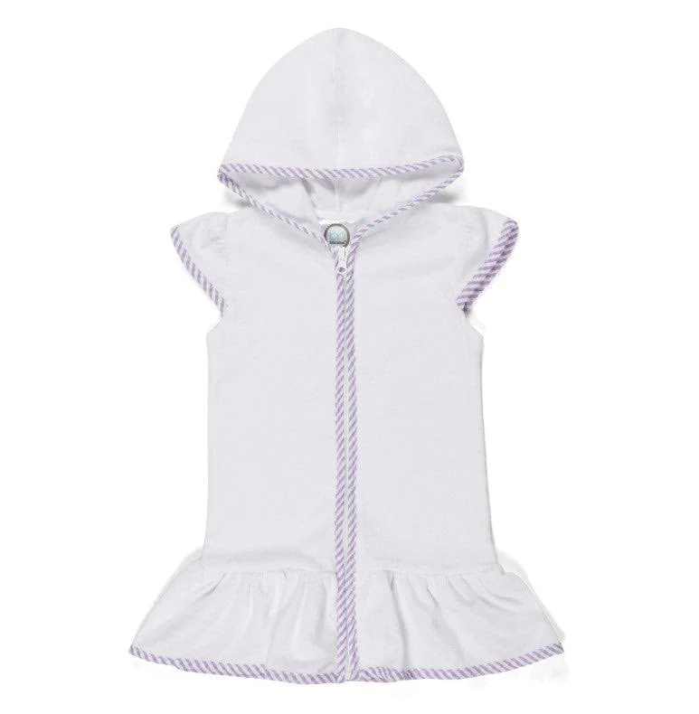 Classic Terry Hooded Cover-Up with Purple Seersucker Trim