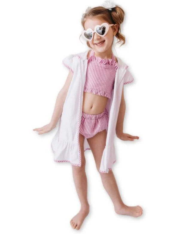 Classic Terry Hooded Cover-Up with Purple Seersucker Trim - Image 2