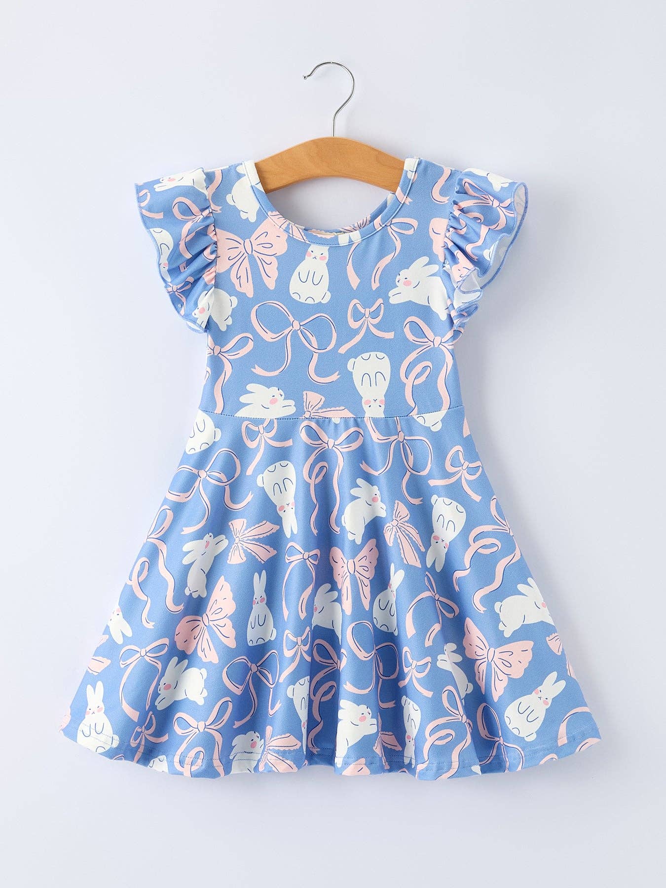 Easter Bunny Bow Pastel Girls Ruffle Twirl Dress
