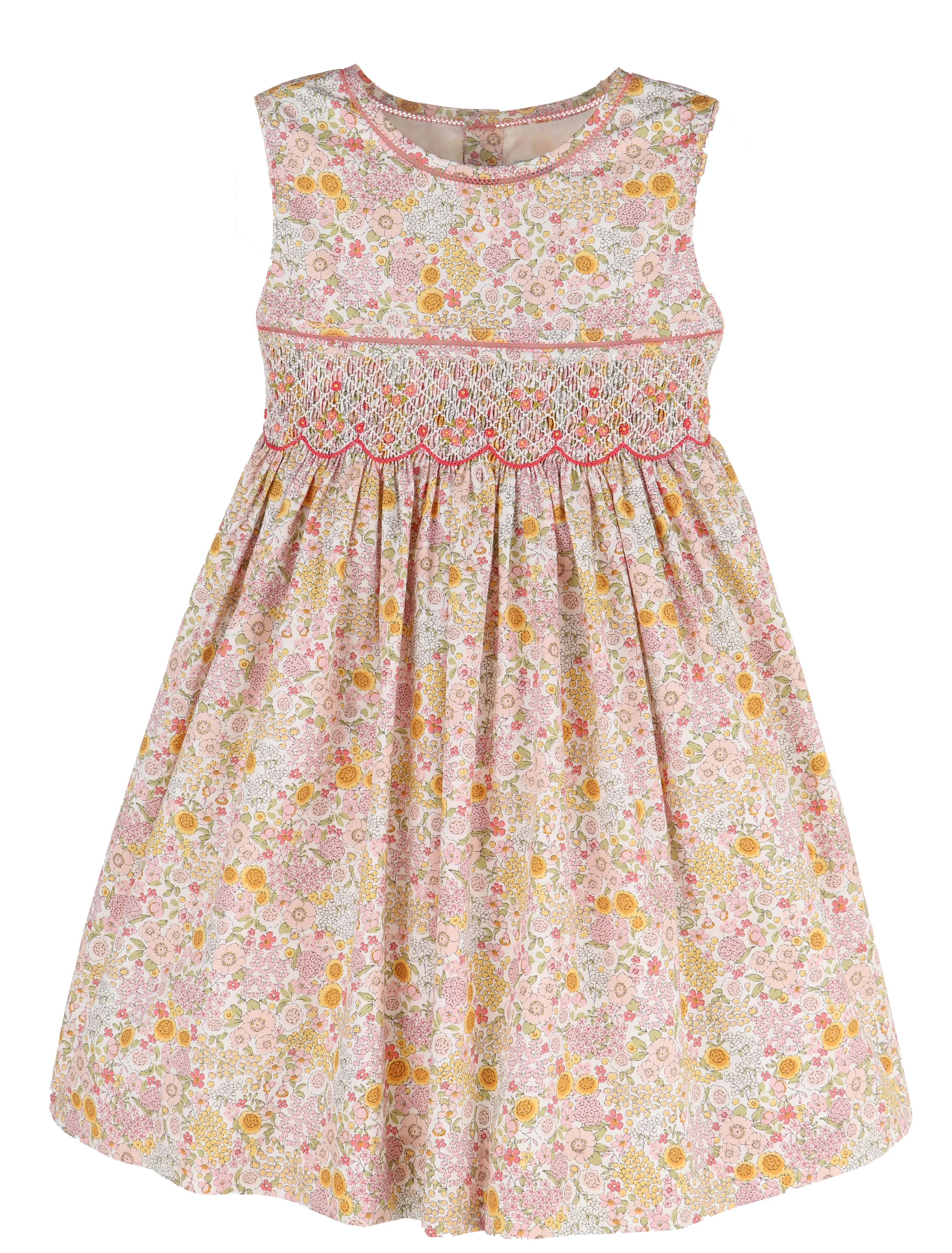 Floral Bouquet Smock Dress- Pink