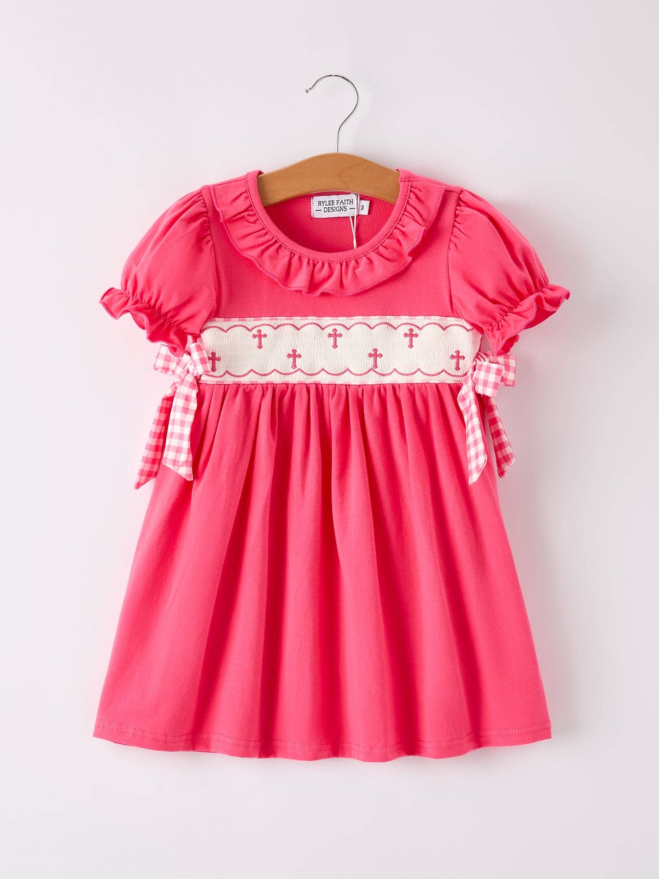 Rylee Faith Hot Pink Smocked Cross Dress