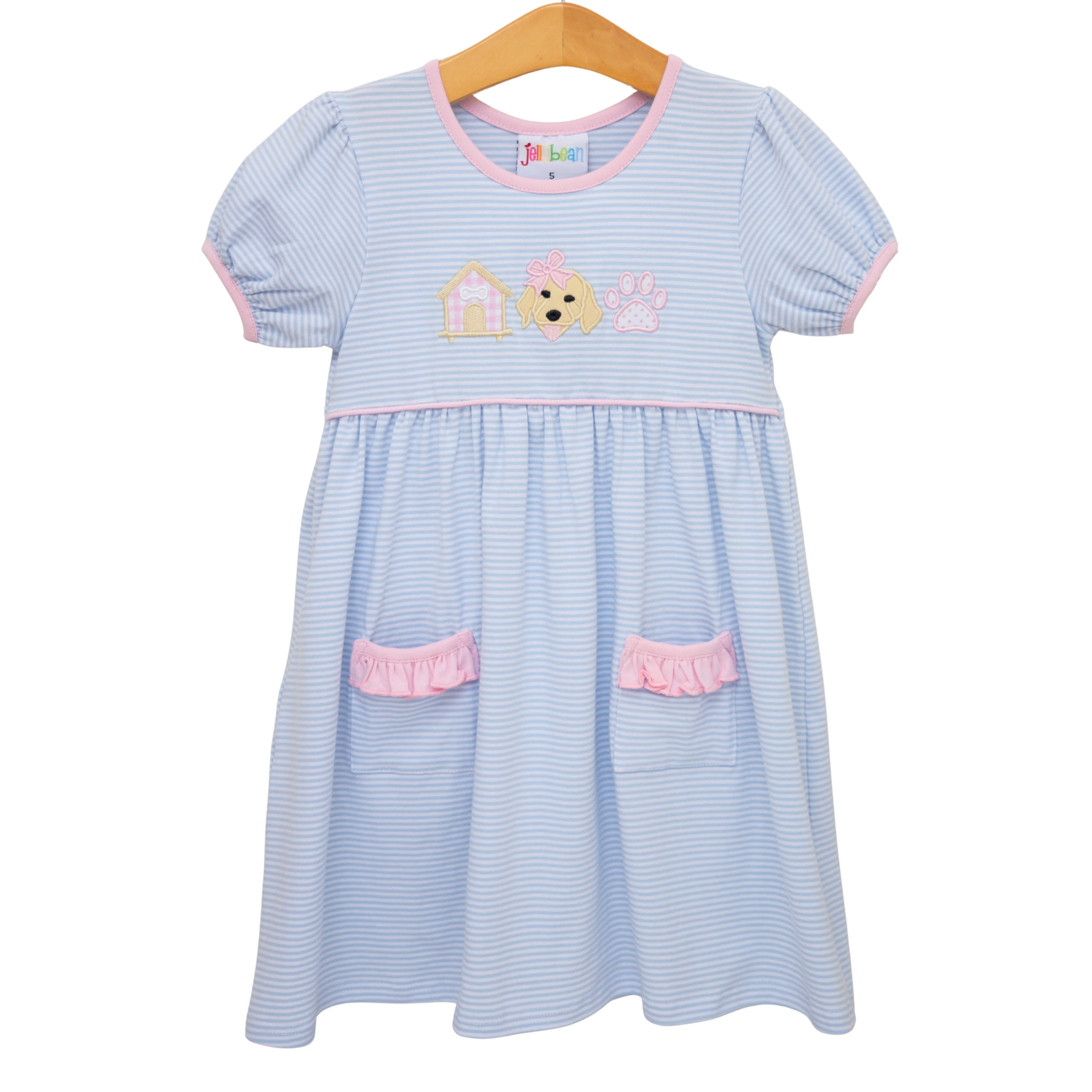 Jellybean Girl's Pups & Paws Ruffle Pocket Dress