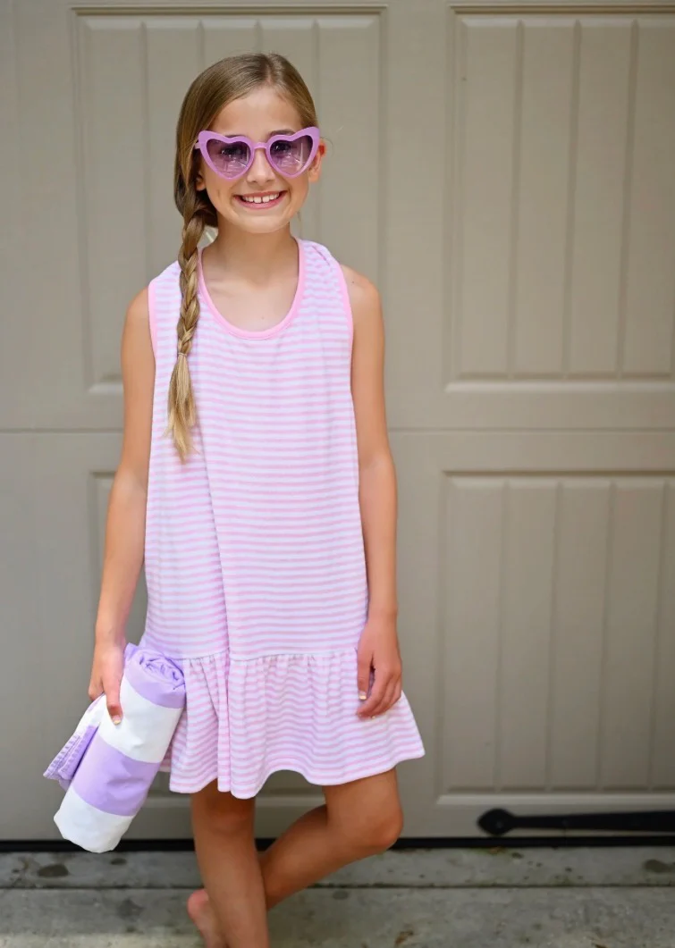 James and Lottie Pink Stripe- Light Pink Terrycloth Coverup (zip up)