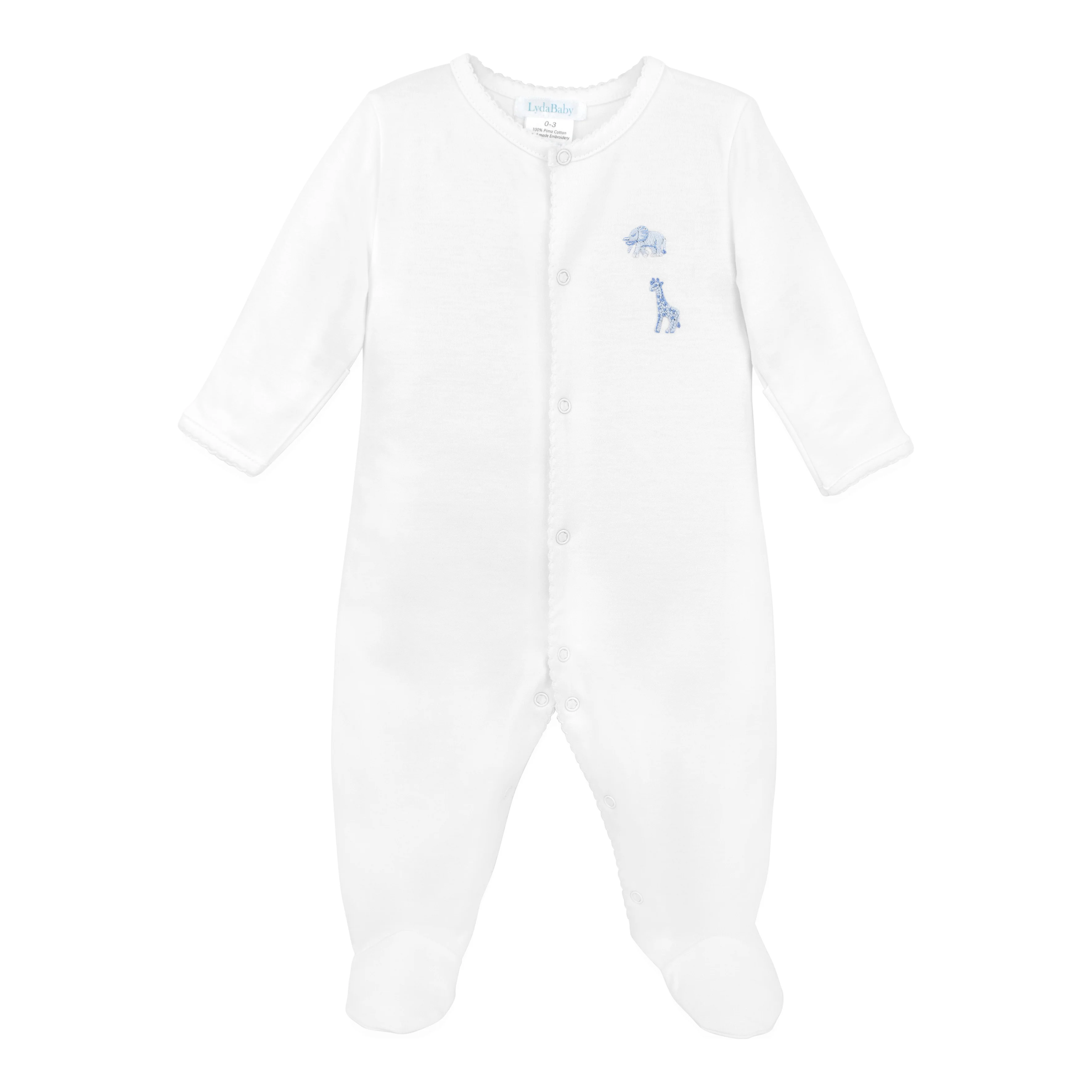 Lyda Baby Embroidered Safari Blue Footie 0-3 Month