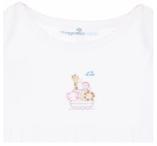 Magnolia Baby Noah's Ark Hand-Embroidered Gathered Gown - Pink - Image 3