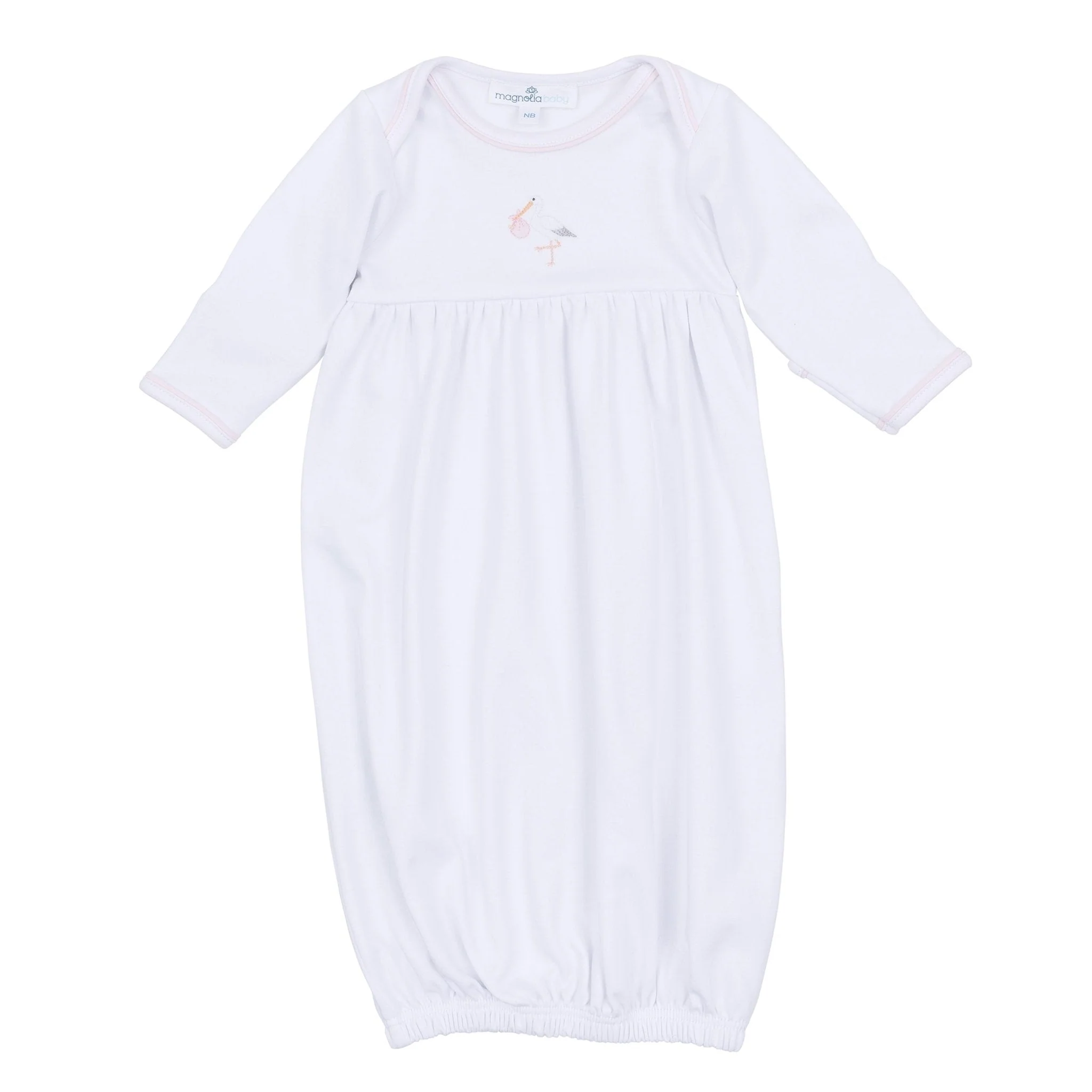 Magnolia Baby Vintage Stork Gathered Gown - Pink
