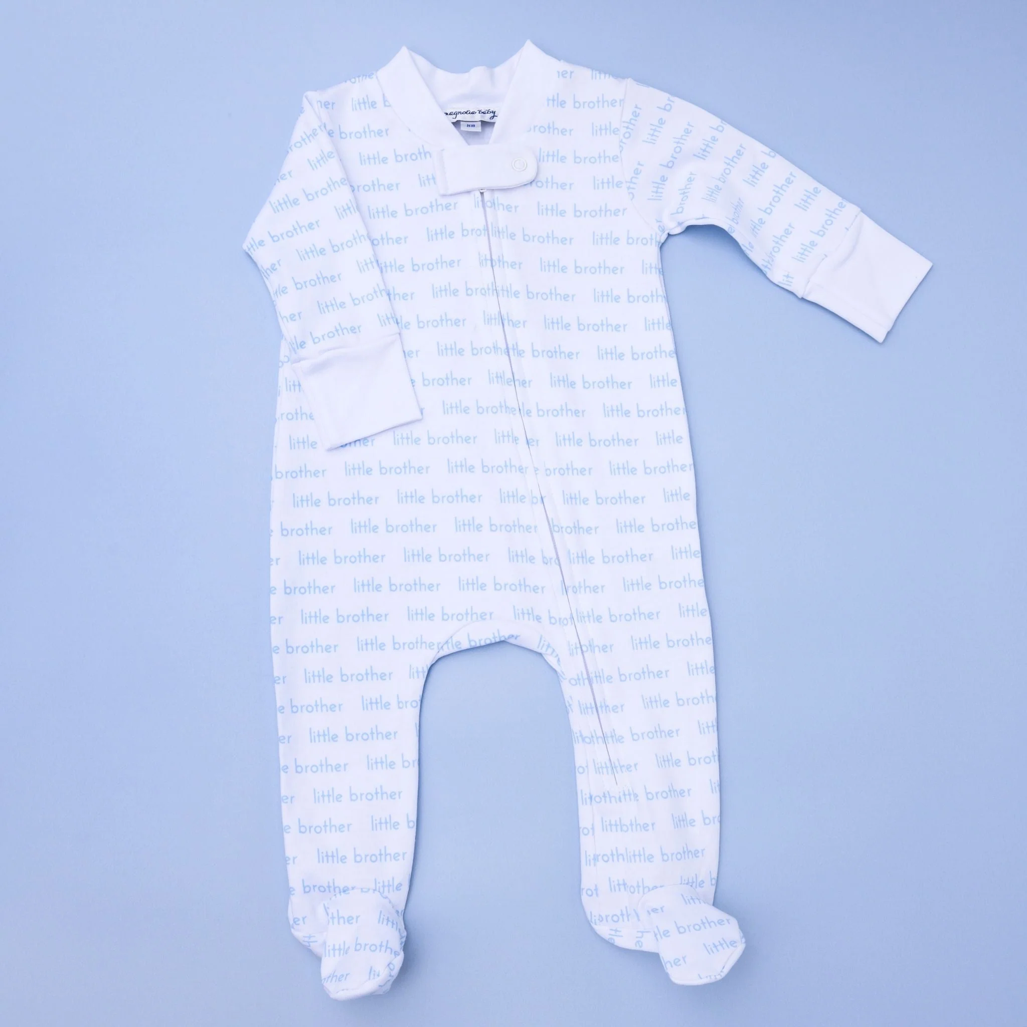 Magolia Baby Little Brother Print Zip Footie