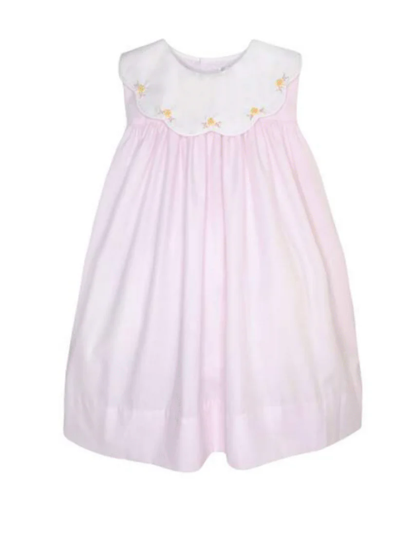 PETIT AMI Dress with Embroidered Scallop Collar in Pink
