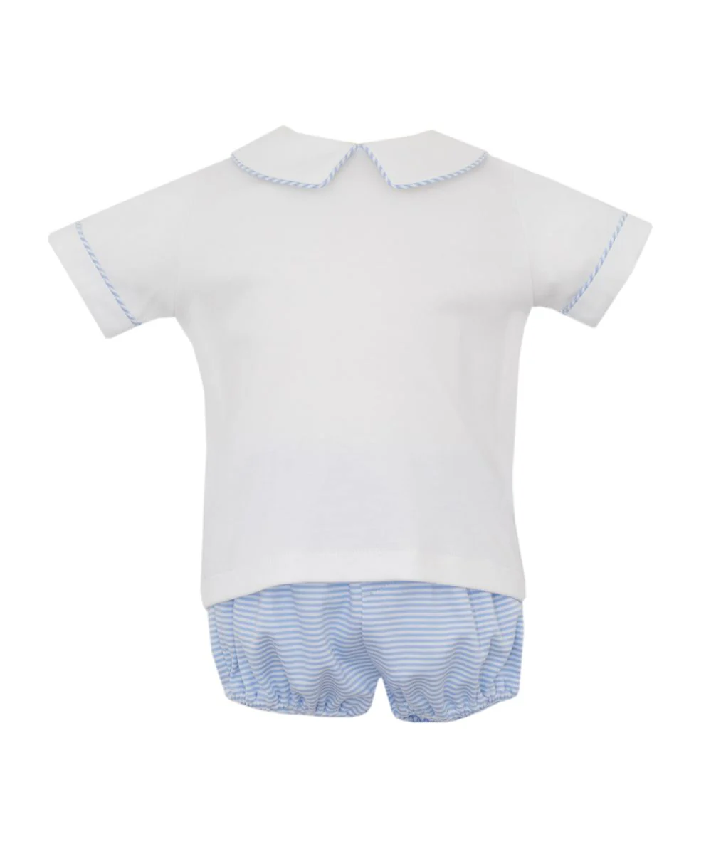 Petit Bebe Boy's Blue Knit Stripe Diaper Set