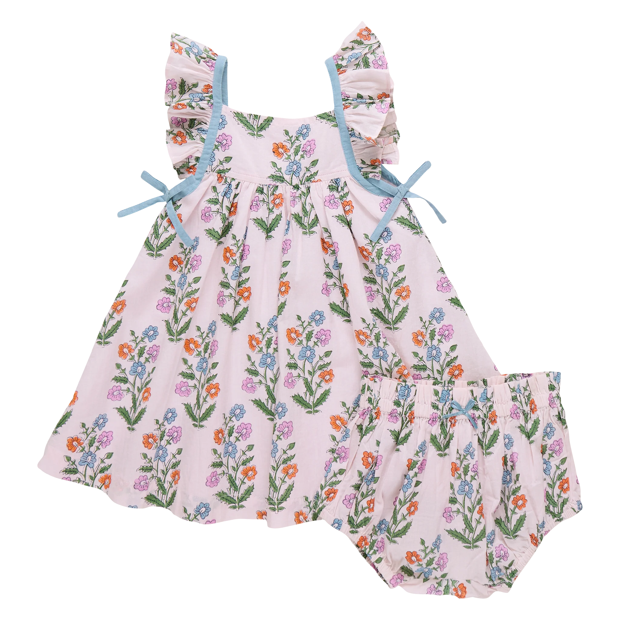 Pink Chicken - Baby Girls Ailee Dress Set -Pink Dewdrop Block Print Spring
