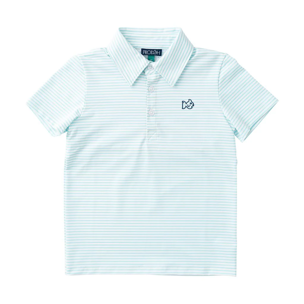 PRODOH Boys' Short Sleeve Pro Performance Polo Aruba Blue Stripe