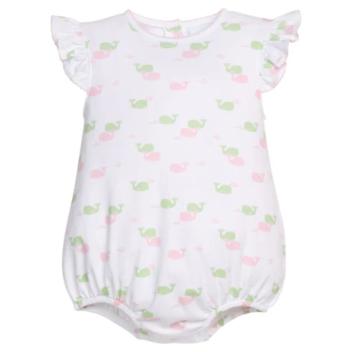 Printed Angel Sleeve Bubble - Pink Whales