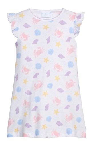 Printed Angel Sleeve Dress - Sea Shells