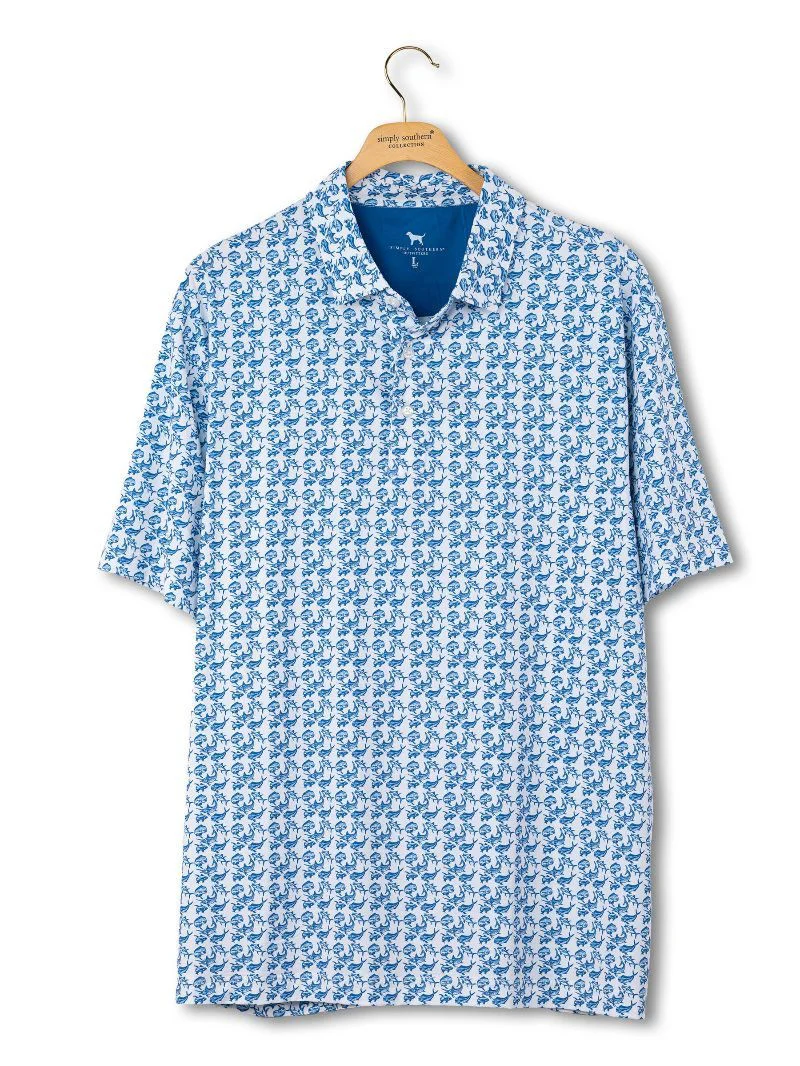 Simply Southern Boy Polo Light Blue-Fish