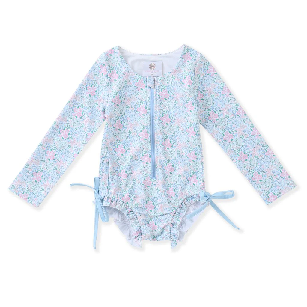 Swoon Blue Ditsy Floral Bow Rashguard