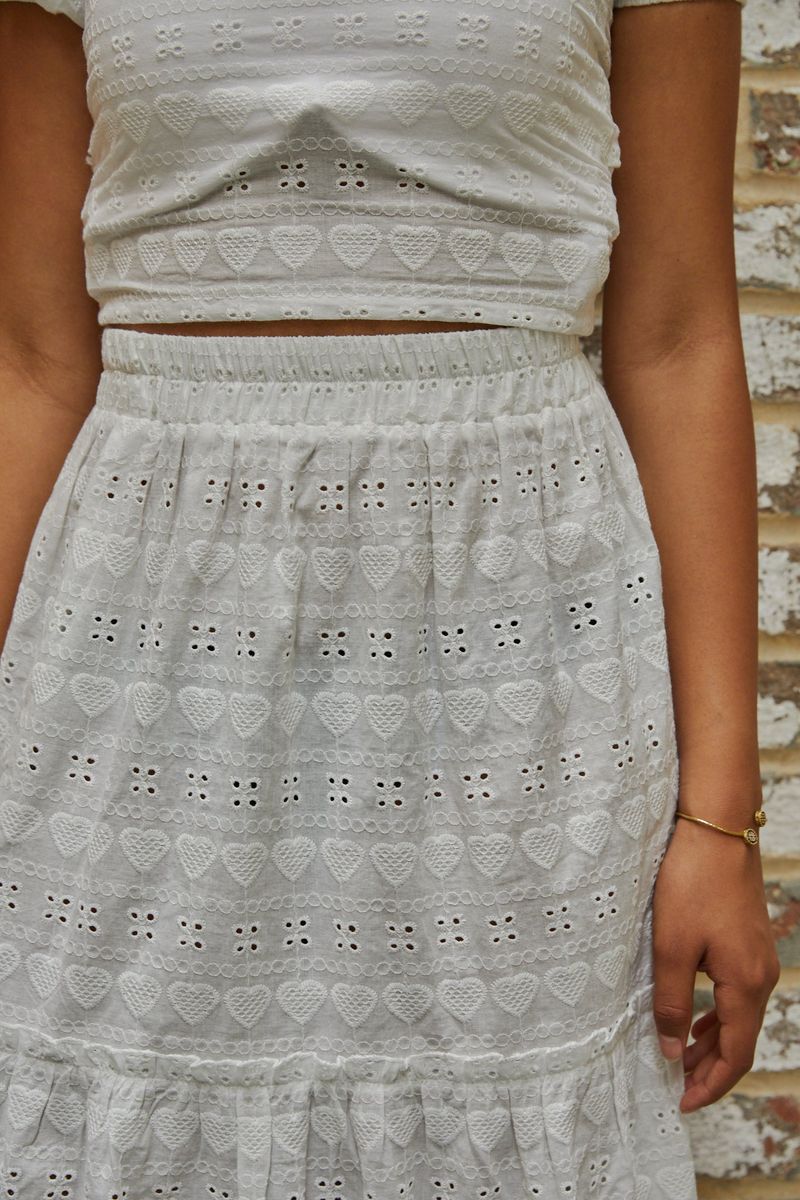 THEME Bella White Heart & Flower Eyelet Maxi