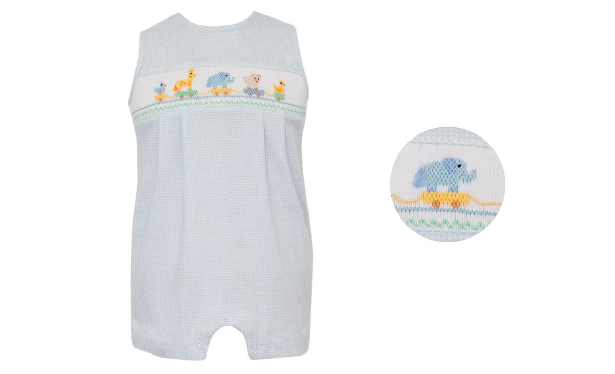 TOY PARADE BOY´S - Lt.blue knit gingham boy's jon jon