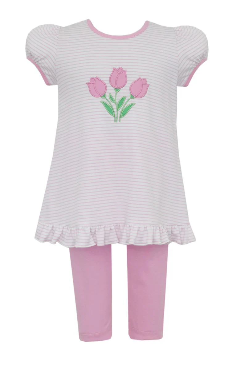 TULIP BOUQUET- Pink knit stripe tunic set w/ leggings