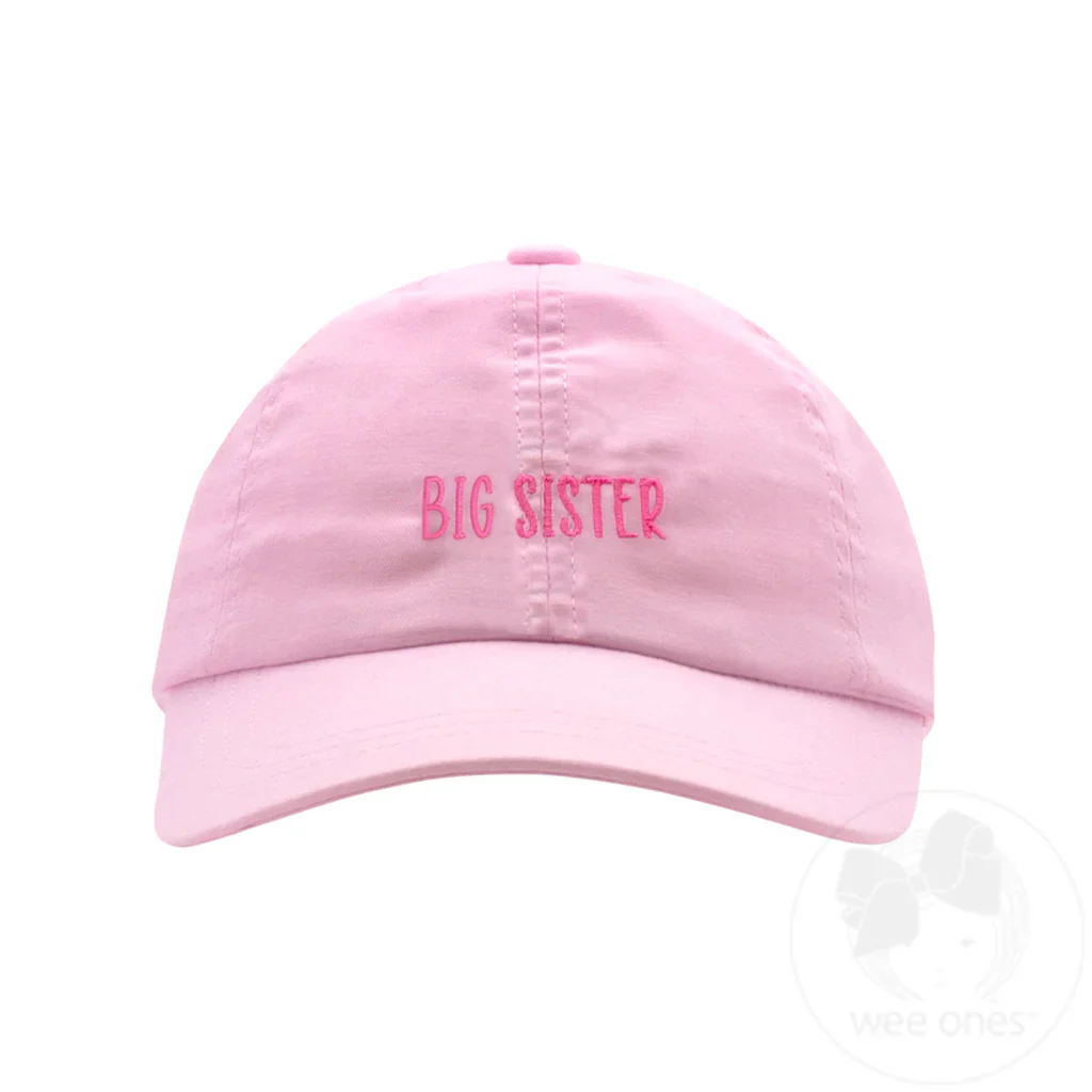 Wee Ones Girls Embroidered "Big Sister" Twill Chambray Ball Cap- Kids