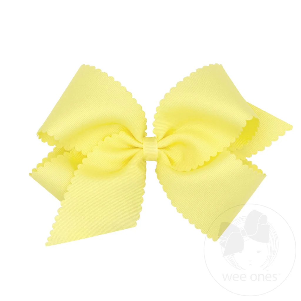 Wee Ones King Light Yellow Grosgrain Hair Bow Scalloped Edge