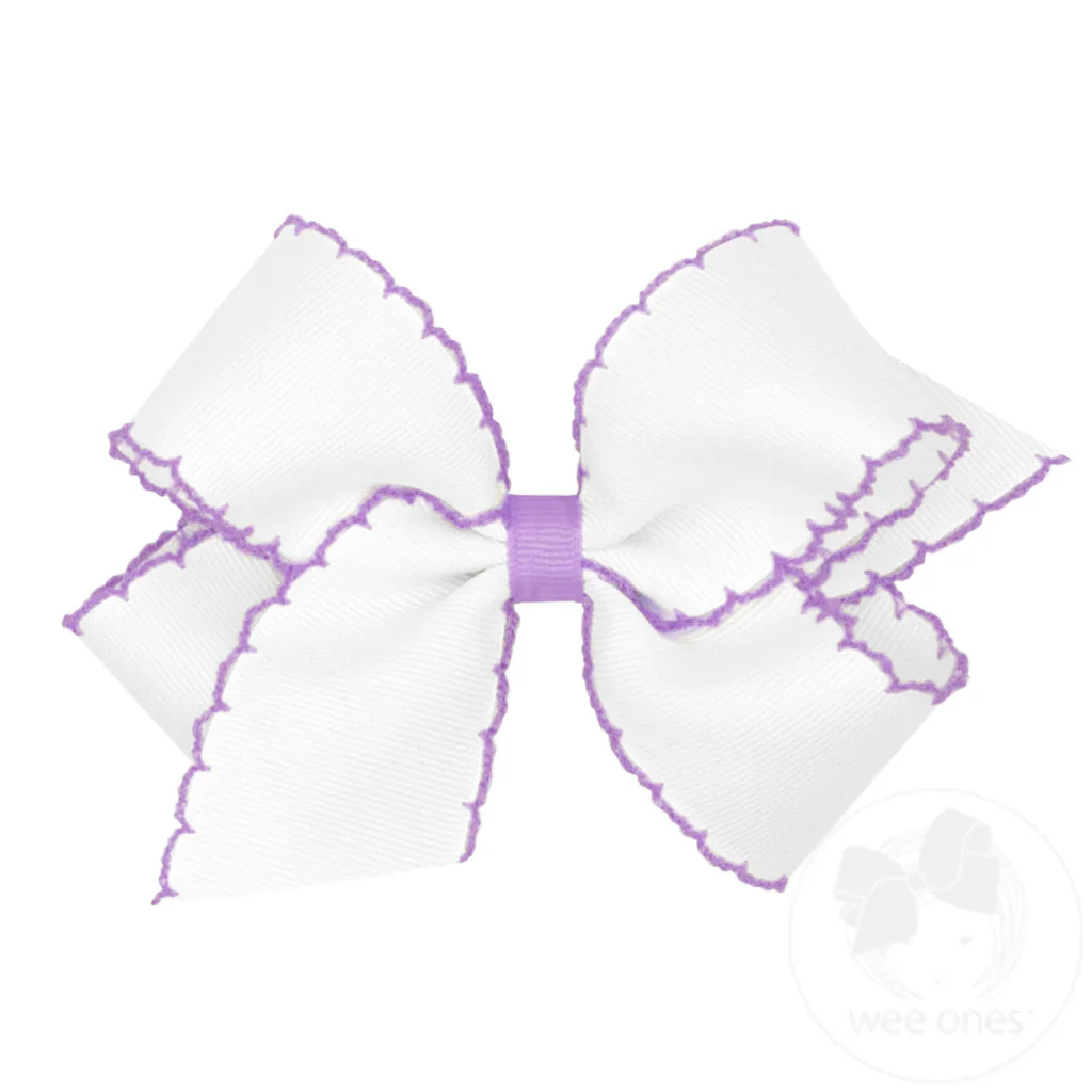 Wee Ones White/Lilac Medium Moonstitch Grosgrain Hair Bow with Contrasting Wrap